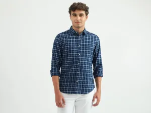 Men Checked Spread Collar Shirt
