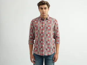 Men Checked Spread Collar Shirt