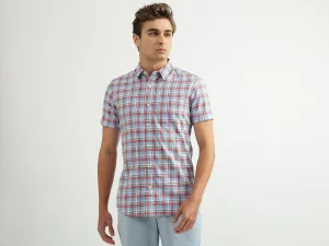 Men Checked Spread Collar Shirt