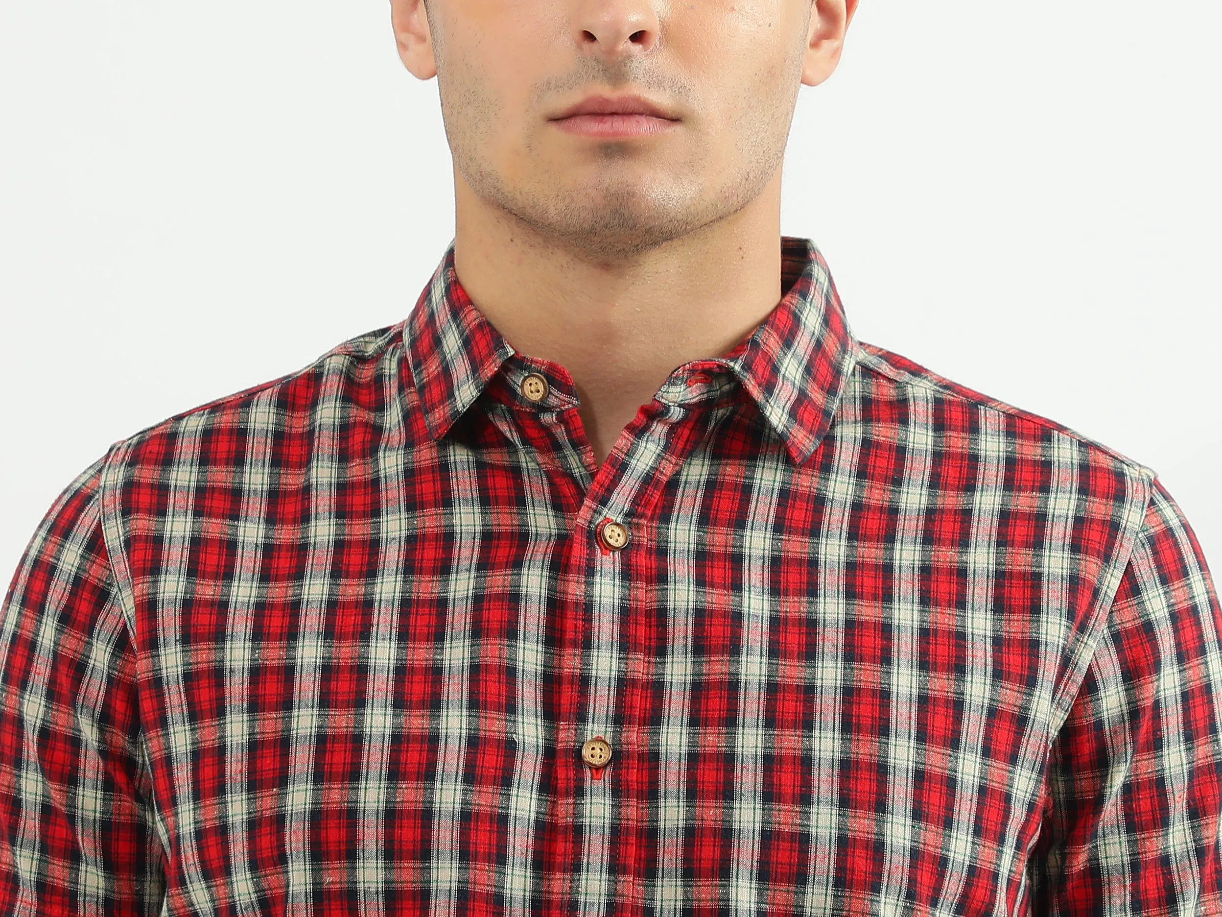Men Checked Spread Collar Shirt
