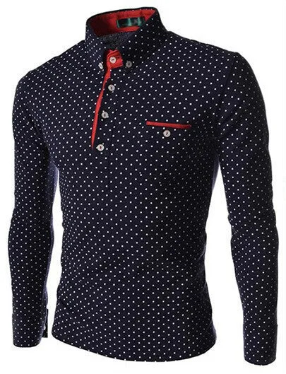 Men Solid Polo Shirt Brand Polka Dot Slim Fit Long Sleeve Casual Polo Men Camisa Polo