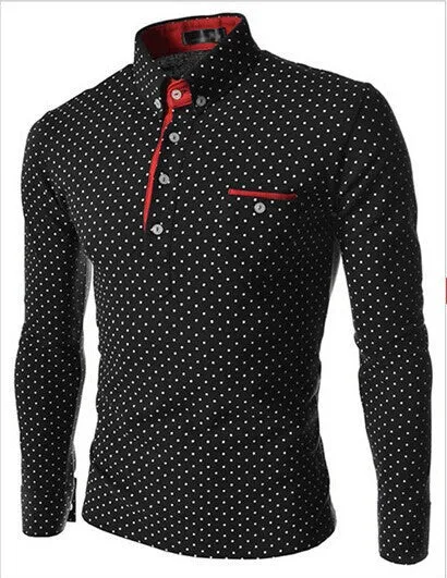 Men Solid Polo Shirt Brand Polka Dot Slim Fit Long Sleeve Casual Polo Men Camisa Polo
