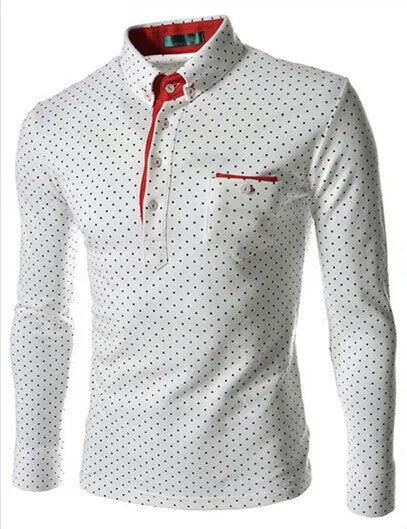 Men Solid Polo Shirt Brand Polka Dot Slim Fit Long Sleeve Casual Polo Men Camisa Polo