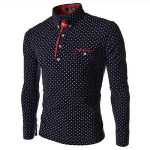 Men Solid Polo Shirt Brand Polka Dot Slim Fit Long Sleeve Casual Polo Men Camisa Polo
