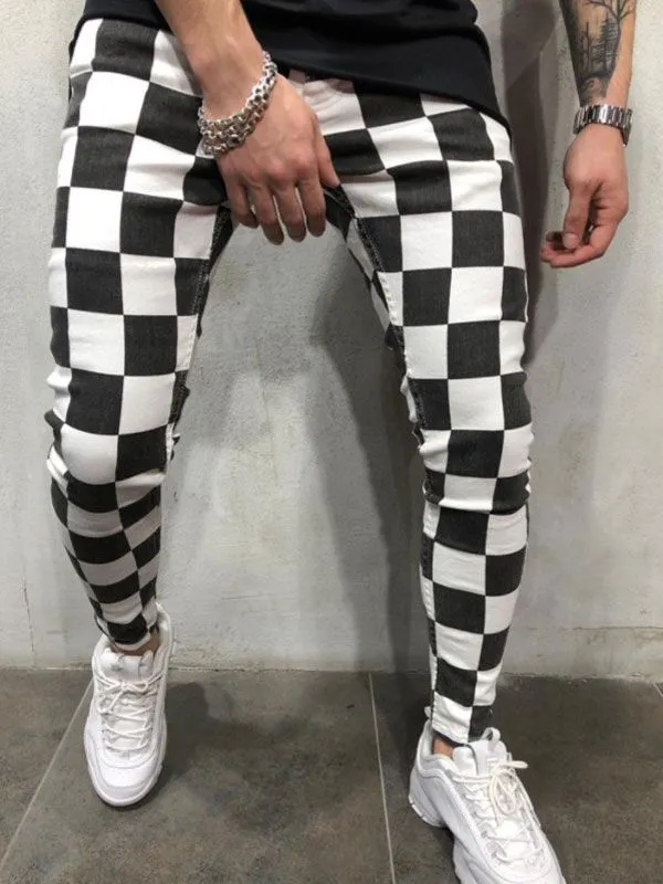 Men's Checkered Print Casual Pants
