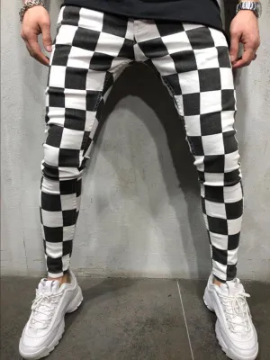 Men's Checkered Print Casual Pants