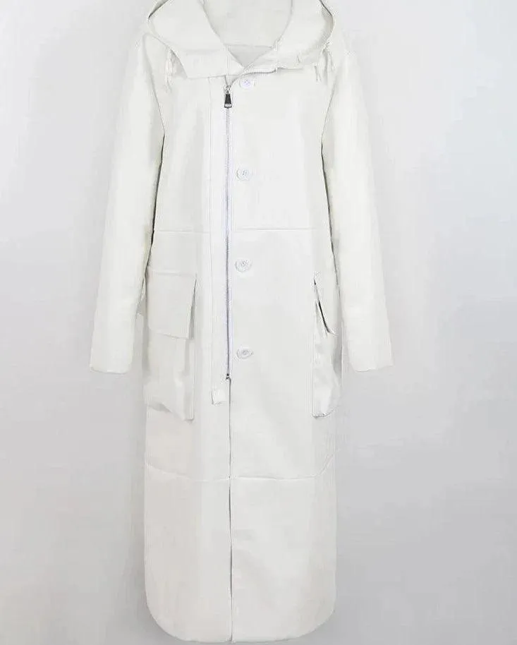 Men's Hooded Loose Leather Overcoat