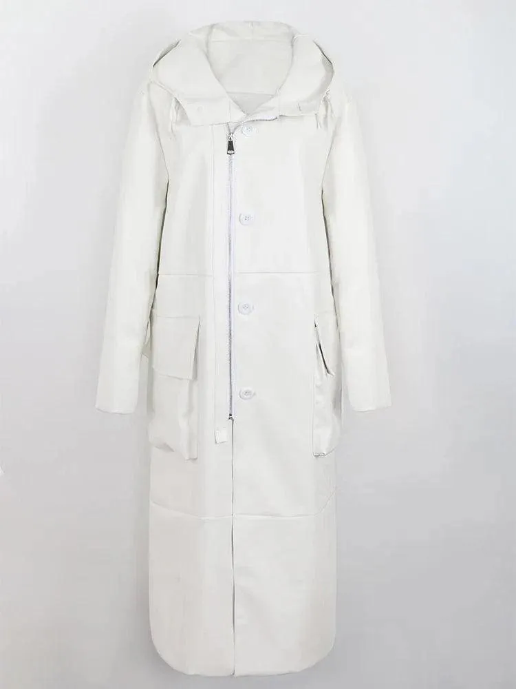 Men's Hooded Loose Leather Overcoat