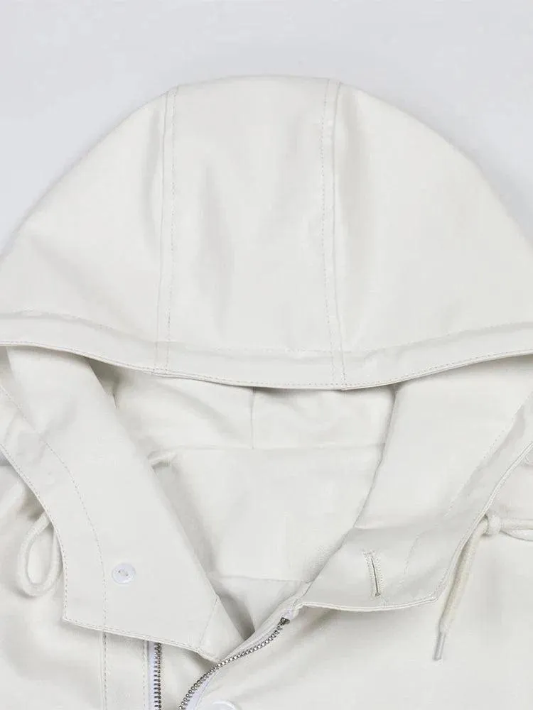 Men's Hooded Loose Leather Overcoat