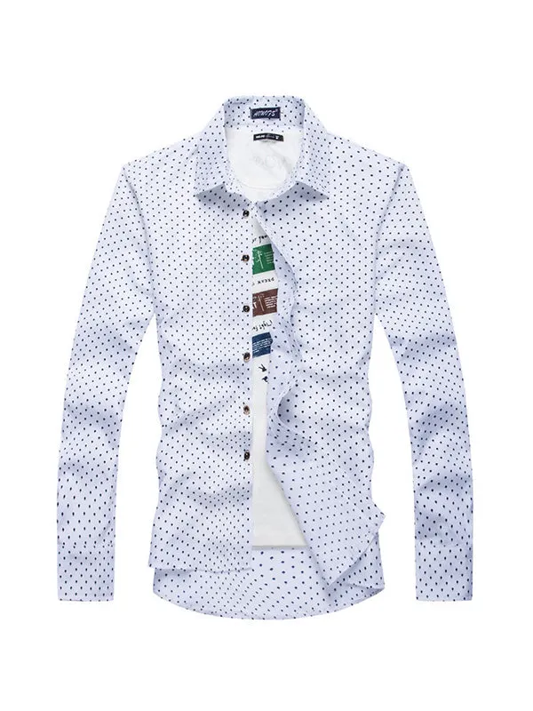 Men's Mushroom Polka Dot Print Lapel Long Sleeve Shirt