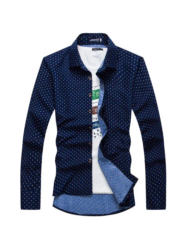 Men's Mushroom Polka Dot Print Lapel Long Sleeve Shirt