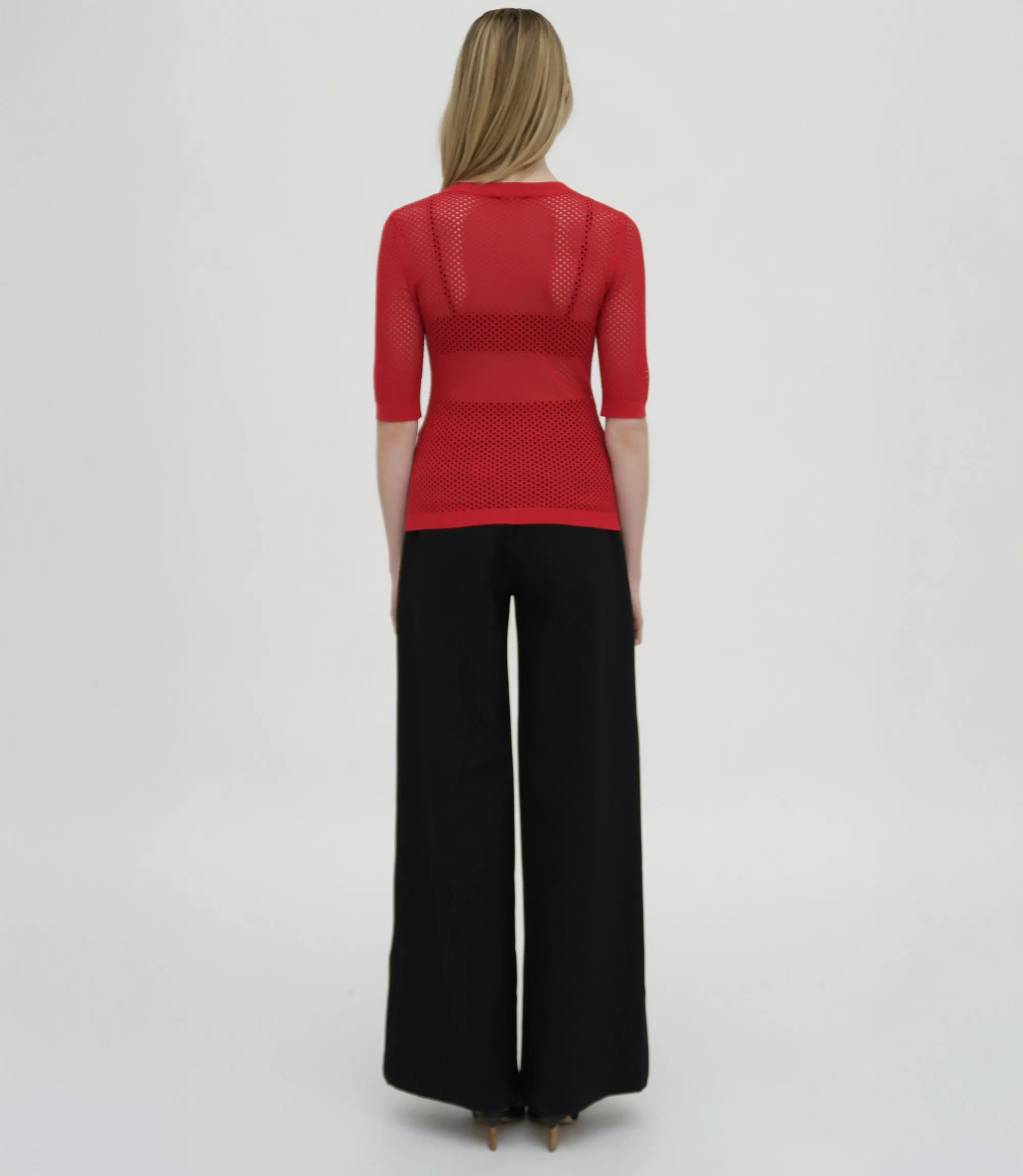 MESH CROPPED SLEEVE SWEATER