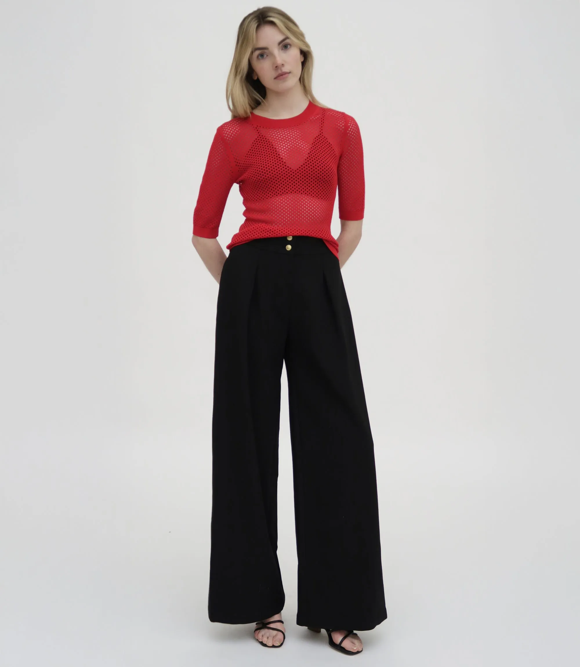 MESH CROPPED SLEEVE SWEATER