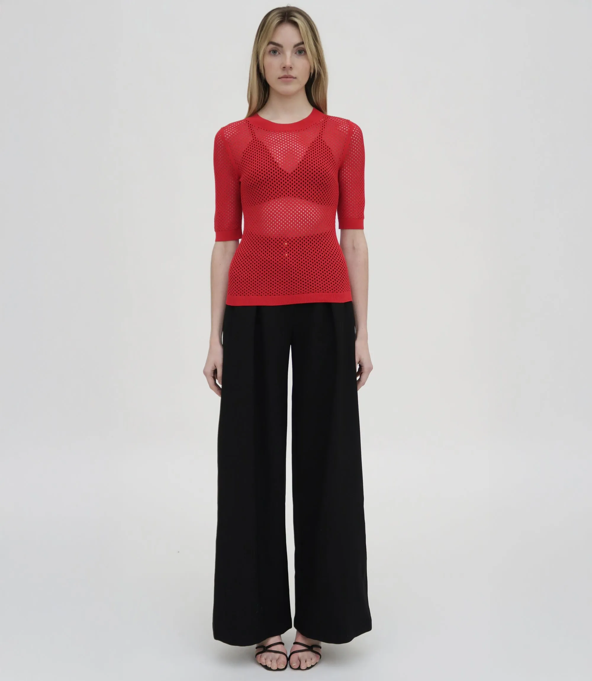 MESH CROPPED SLEEVE SWEATER