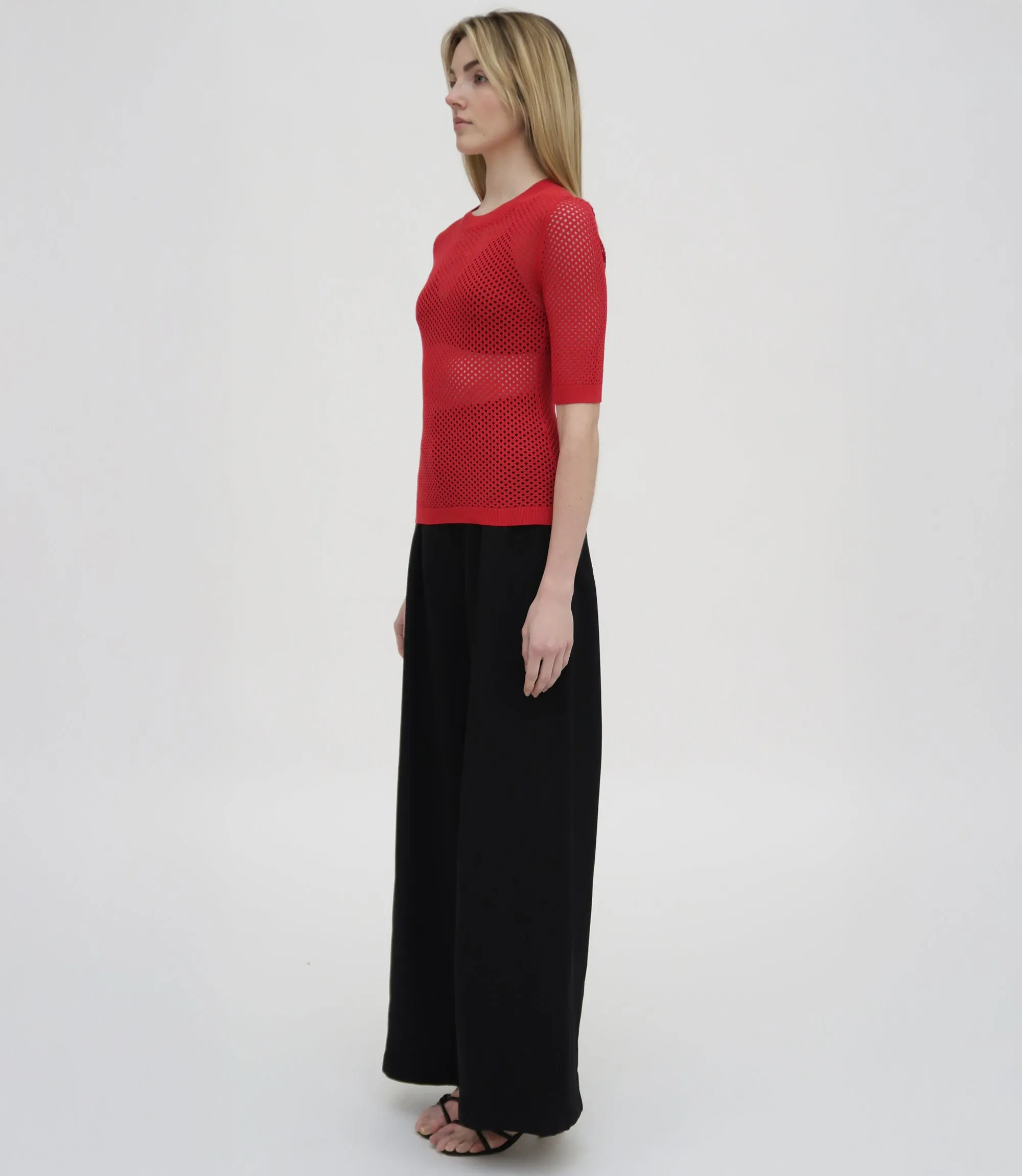 MESH CROPPED SLEEVE SWEATER