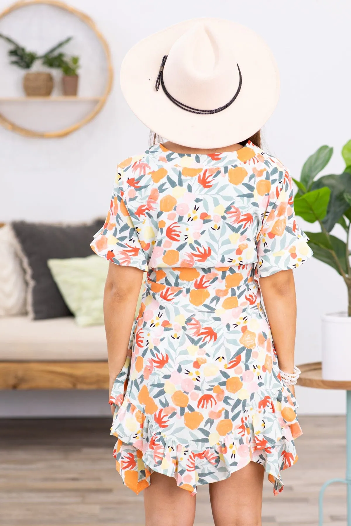 Mint and Orange Multicolor Floral Print Dress