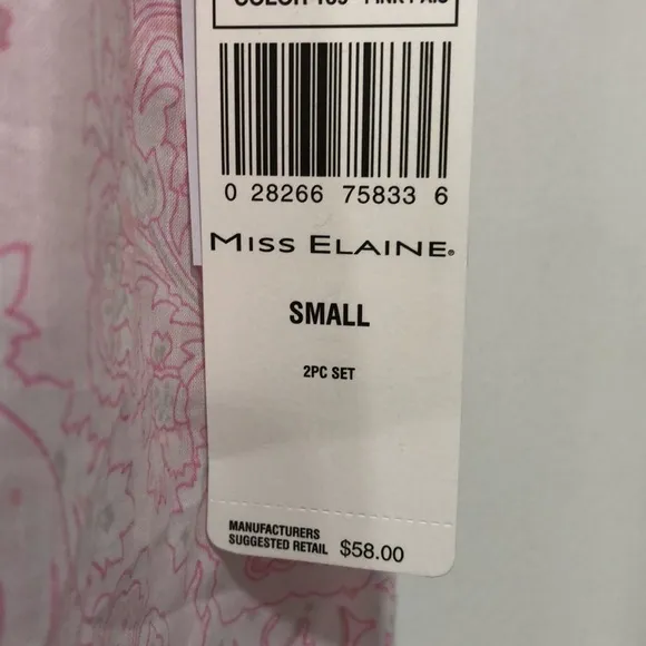MISS ELAINE PAJAMAS 2-pc Paisley Pink NWT sz S
