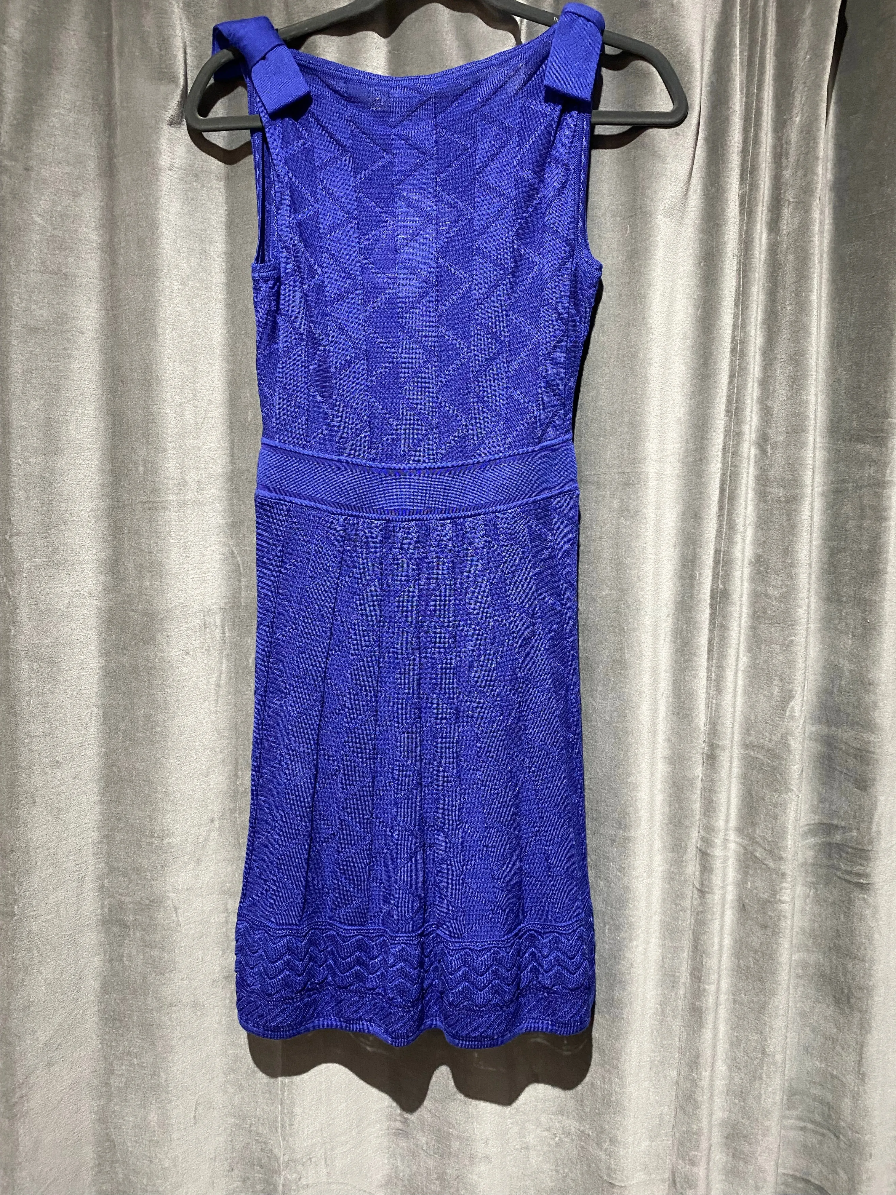 Missoni Royal Blue Knit Sleeveless Dress with Bows on the Shoulders
