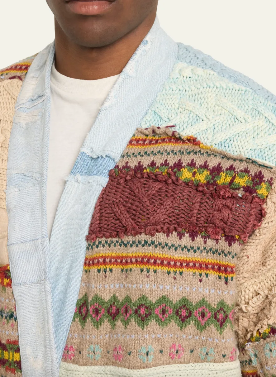 Mixed Sweater Fairisle Stitch Work Cropped Jacket
