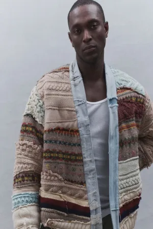 Mixed Sweater Fairisle Stitch Work Cropped Jacket