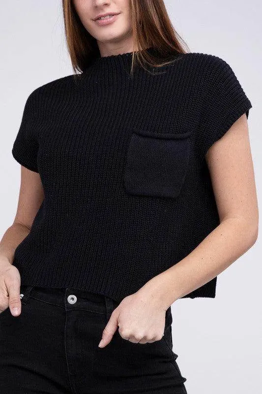 Mock Neck Short Sleeve Cropped Sweater