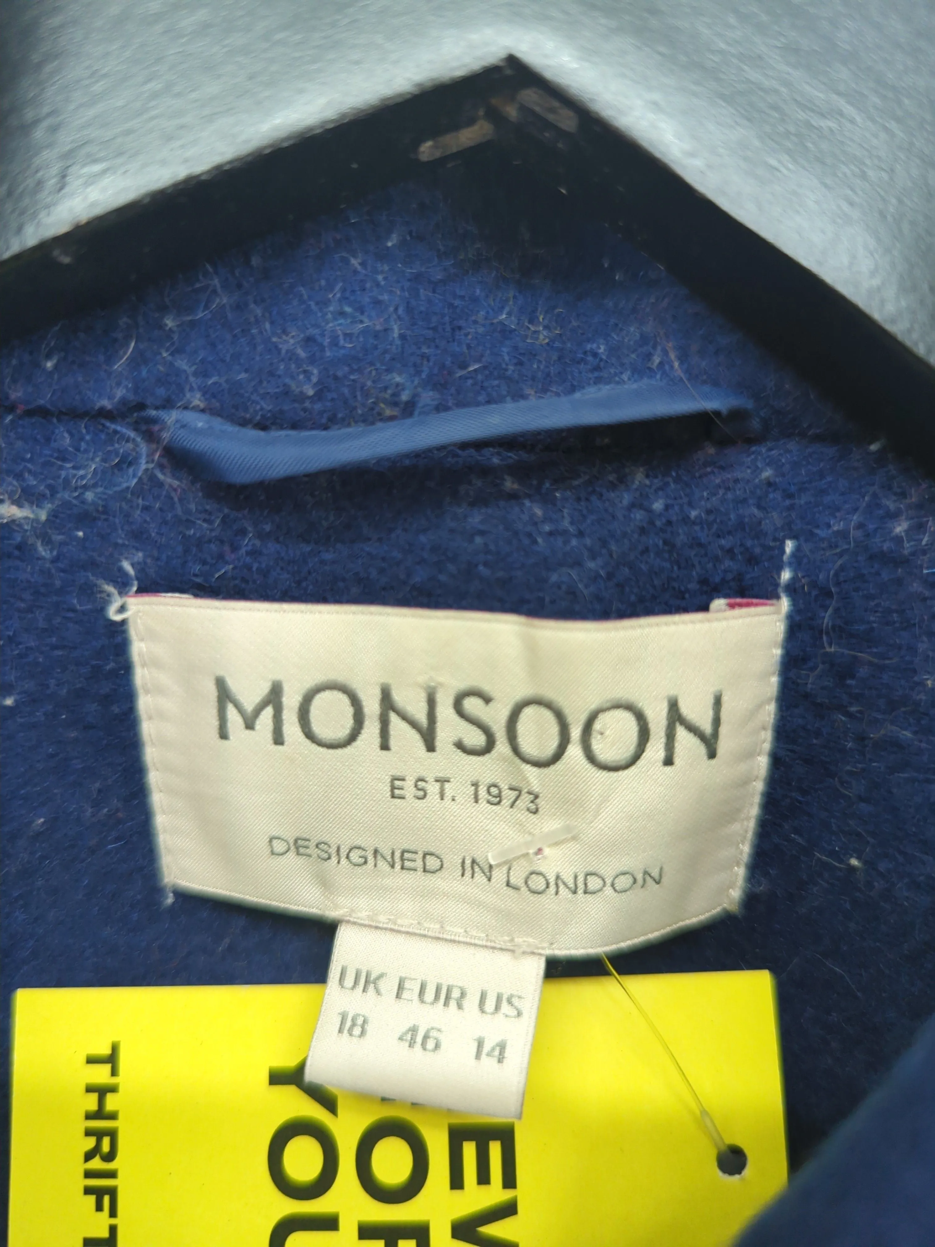 Monsoon Women's Coat UK 18 Blue Polyester with Wool