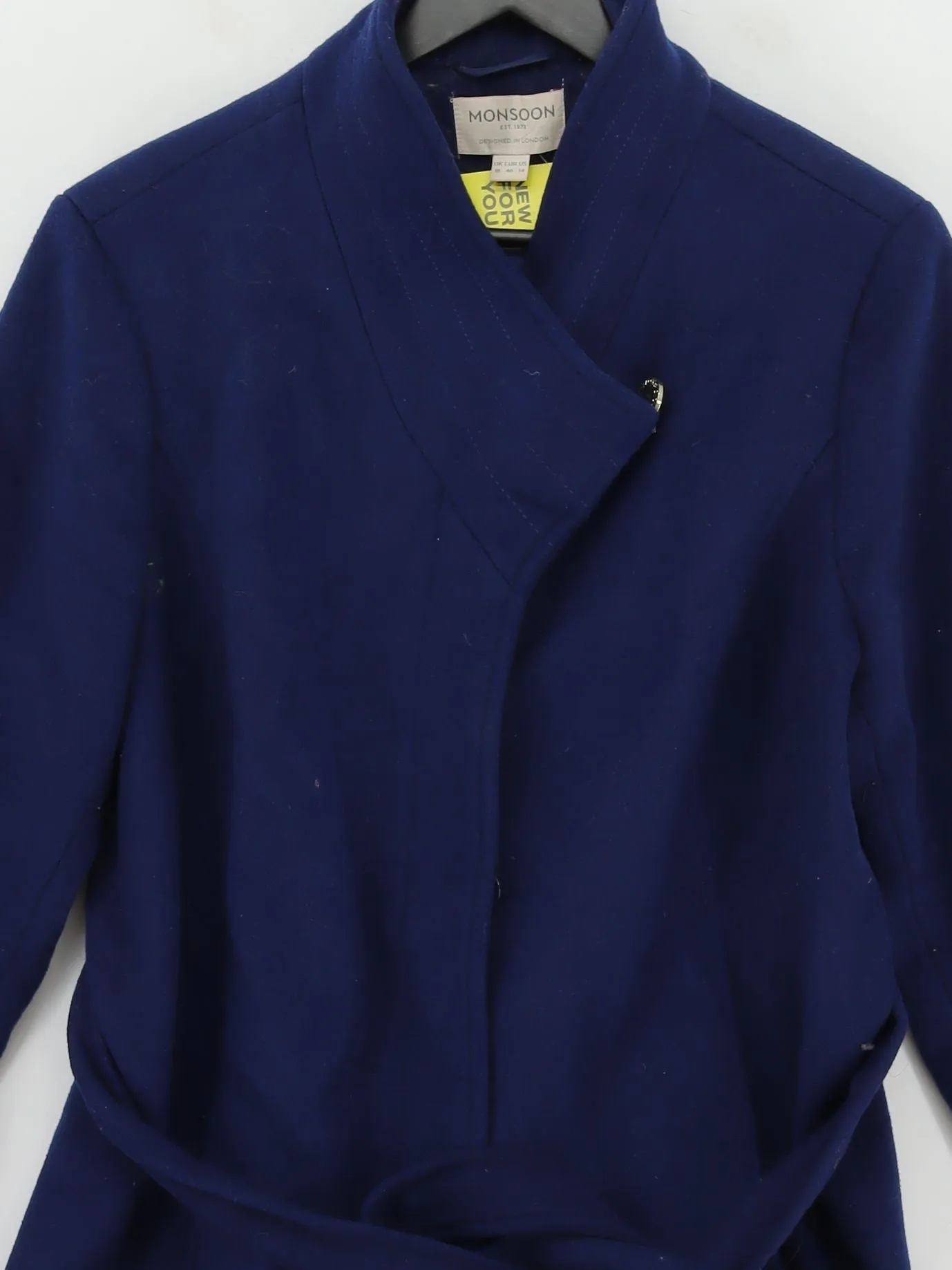 Monsoon Women's Coat UK 18 Blue Polyester with Wool