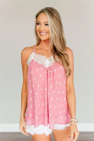 Morning Melodies Polka-Dot Tank Top- Pink & Off-White