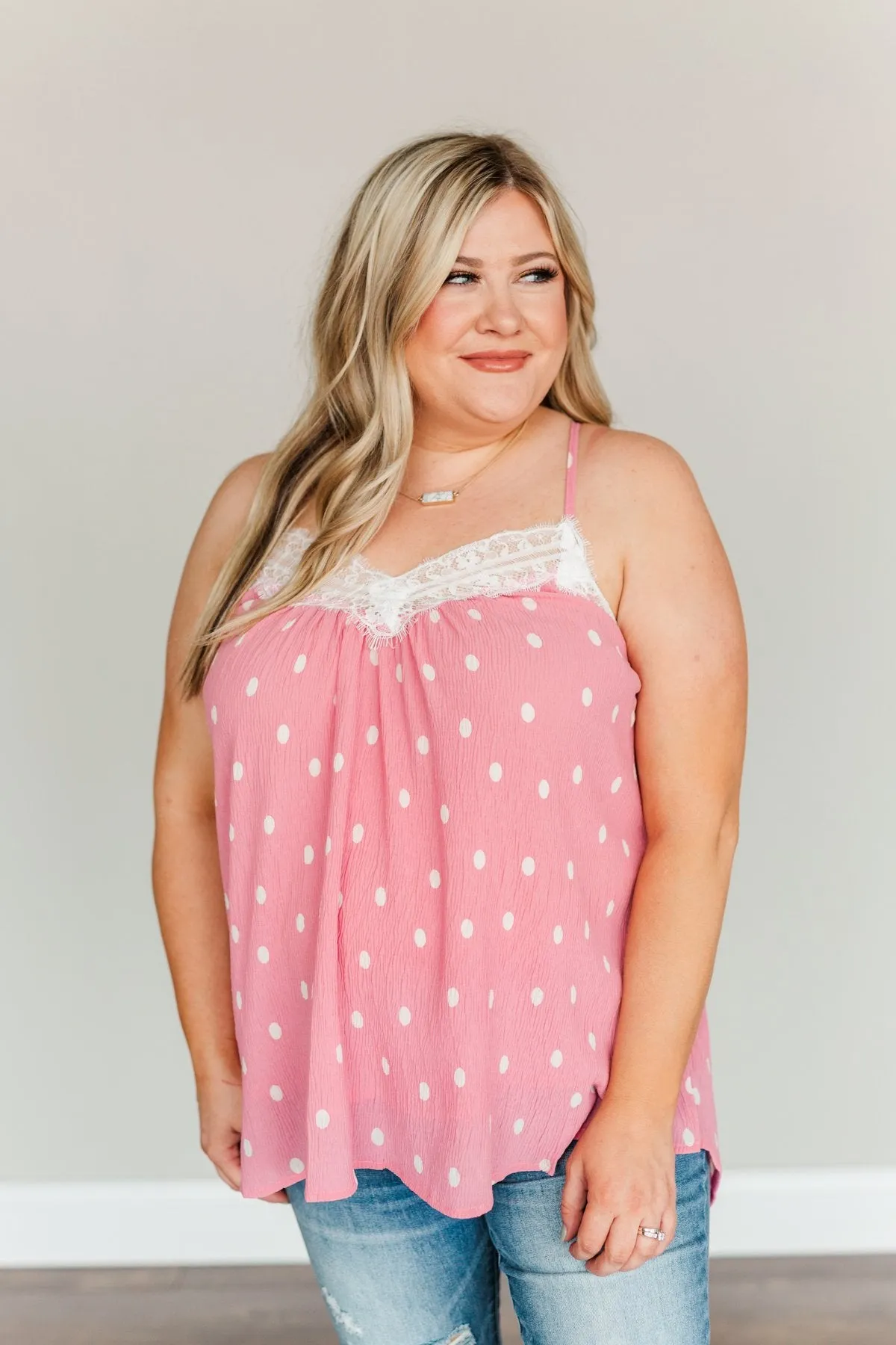 Morning Melodies Polka-Dot Tank Top- Pink & Off-White