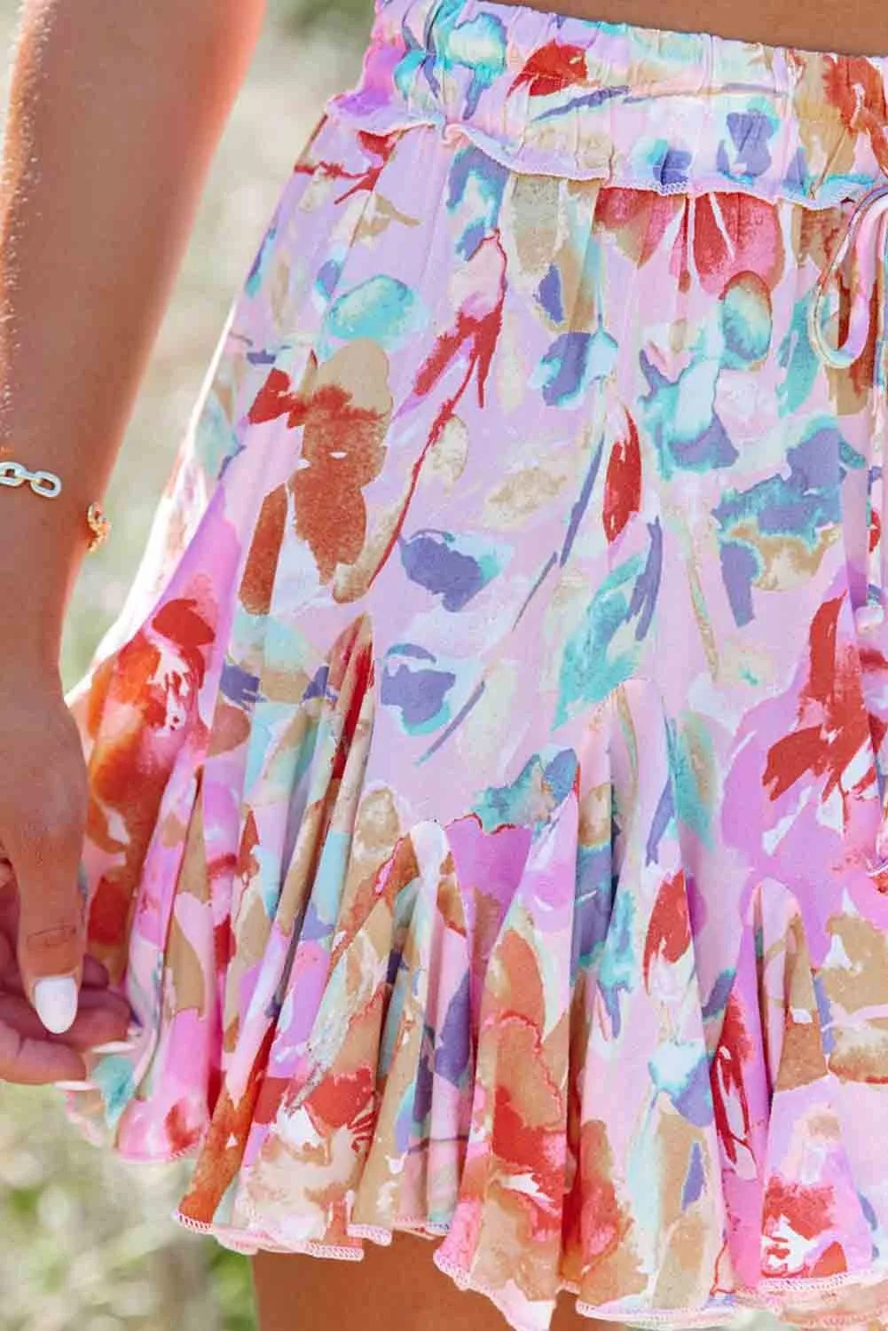 Multicolor Abstract Floral Print Ruffled Mini Skirt