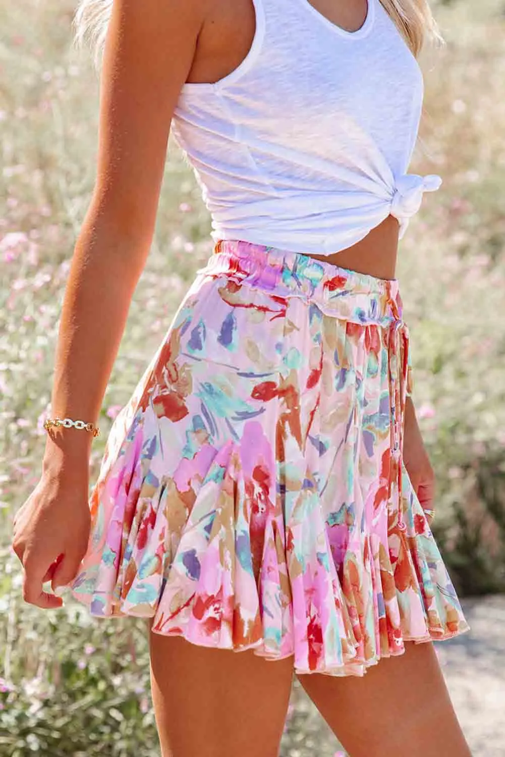 Multicolor Abstract Floral Print Ruffled Mini Skirt