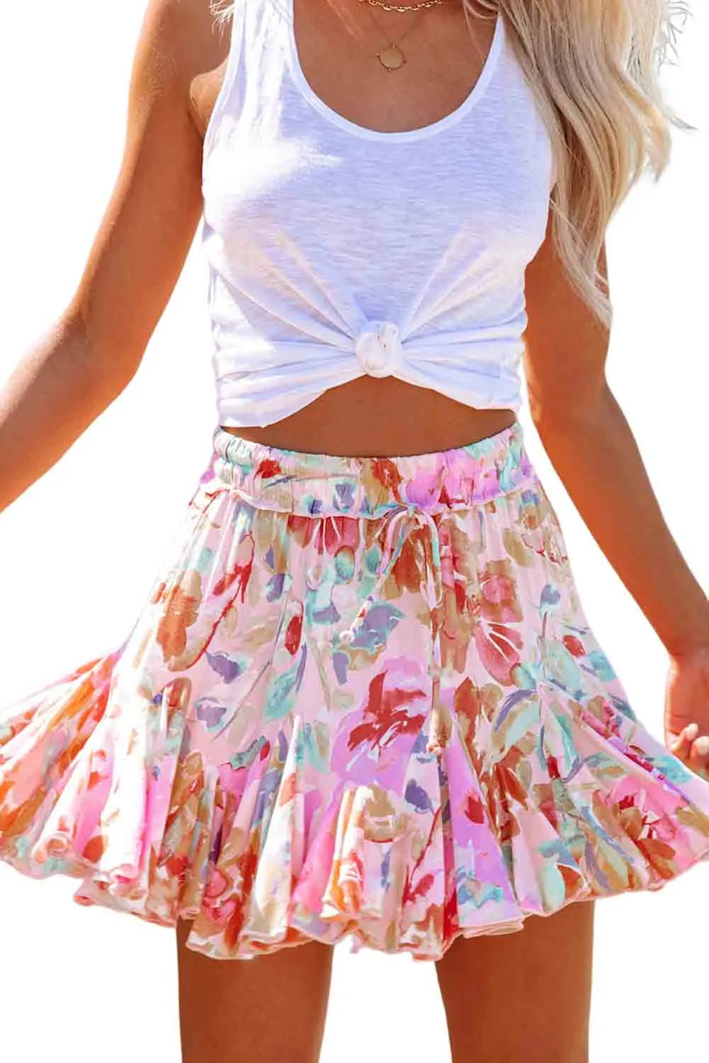 Multicolor Abstract Floral Print Ruffled Mini Skirt