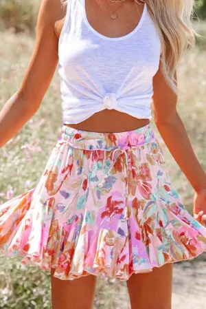 Multicolor Abstract Floral Print Ruffled Mini Skirt