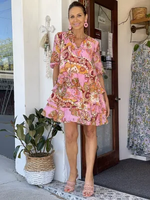 Nadia Bright Print Dress - Pink