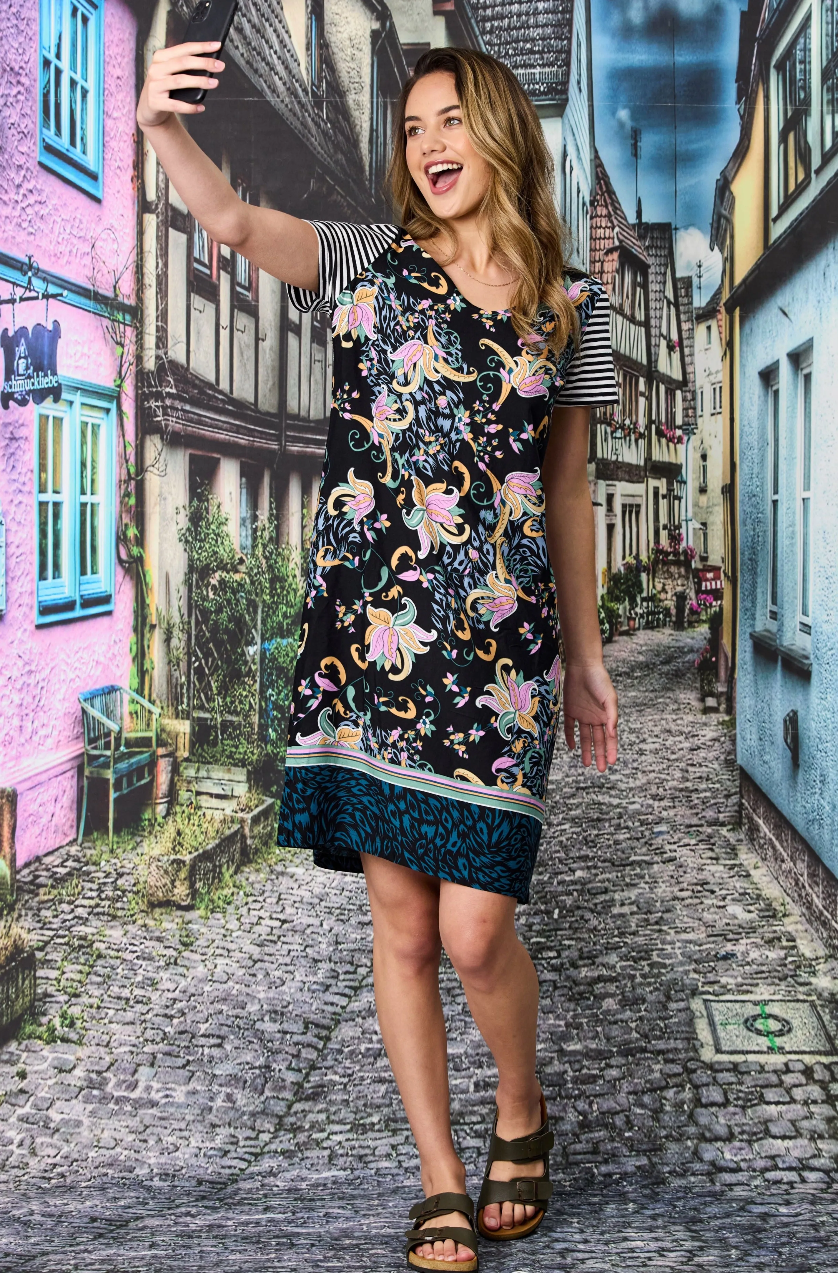 Nakita Border Print Dress
