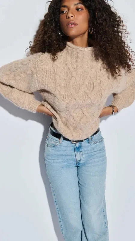 Nation LTD Lydia Cable Knit Sweater in Oatmeal Heather
