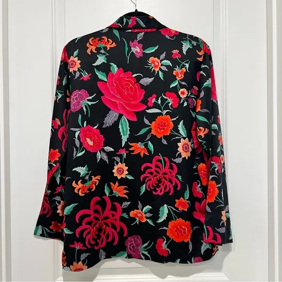 NATORI Women’s Satin Pajama Set Floral Long Sleeve Notch Collar Top Sz. Medium