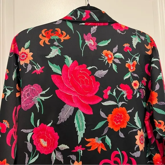 NATORI Women’s Satin Pajama Set Floral Long Sleeve Notch Collar Top Sz. Medium