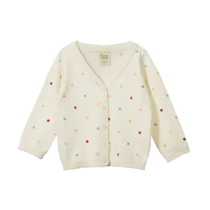 NATURE BABY LIGHT COTTON KNIT CARDIGAN POLKA DOT DUSKY PRINT