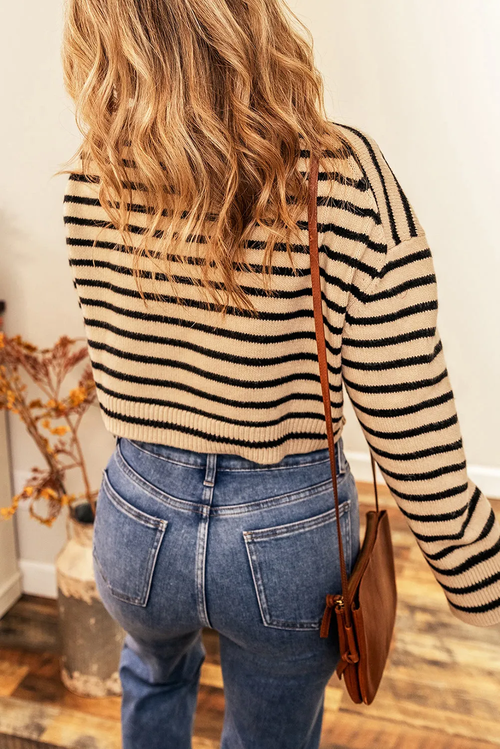 NAVY STRIPED CROPPED SWEATER