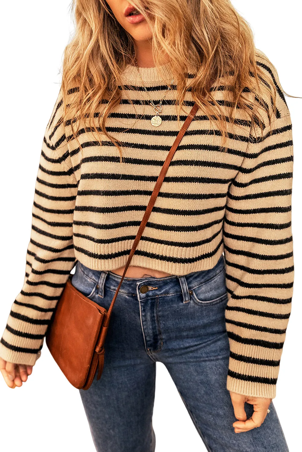 NAVY STRIPED CROPPED SWEATER