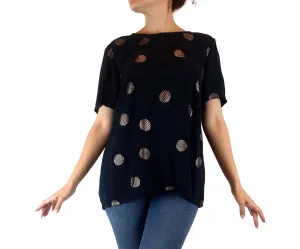 Navy top with lovely gold polka dots best fits size 10