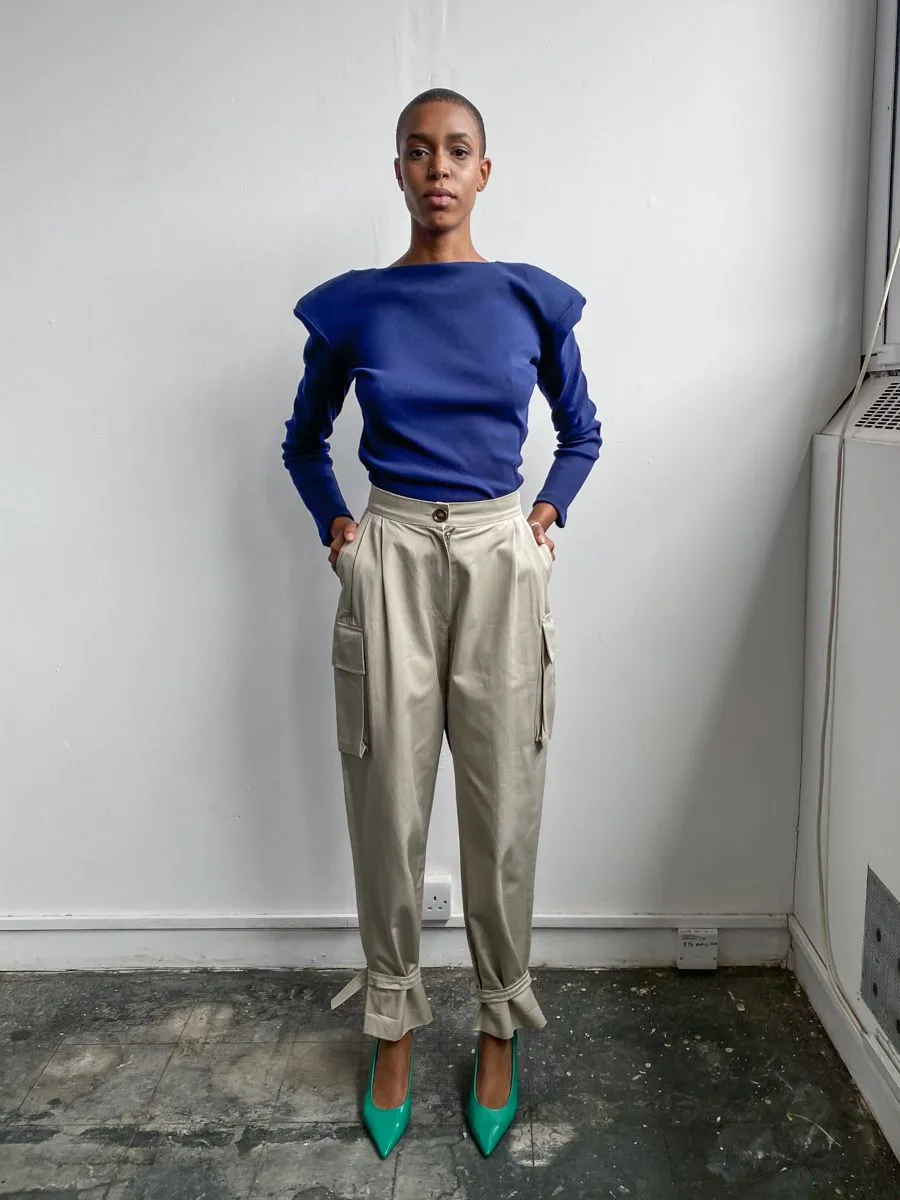 Navy Top With Shoulder Pads - Size 8