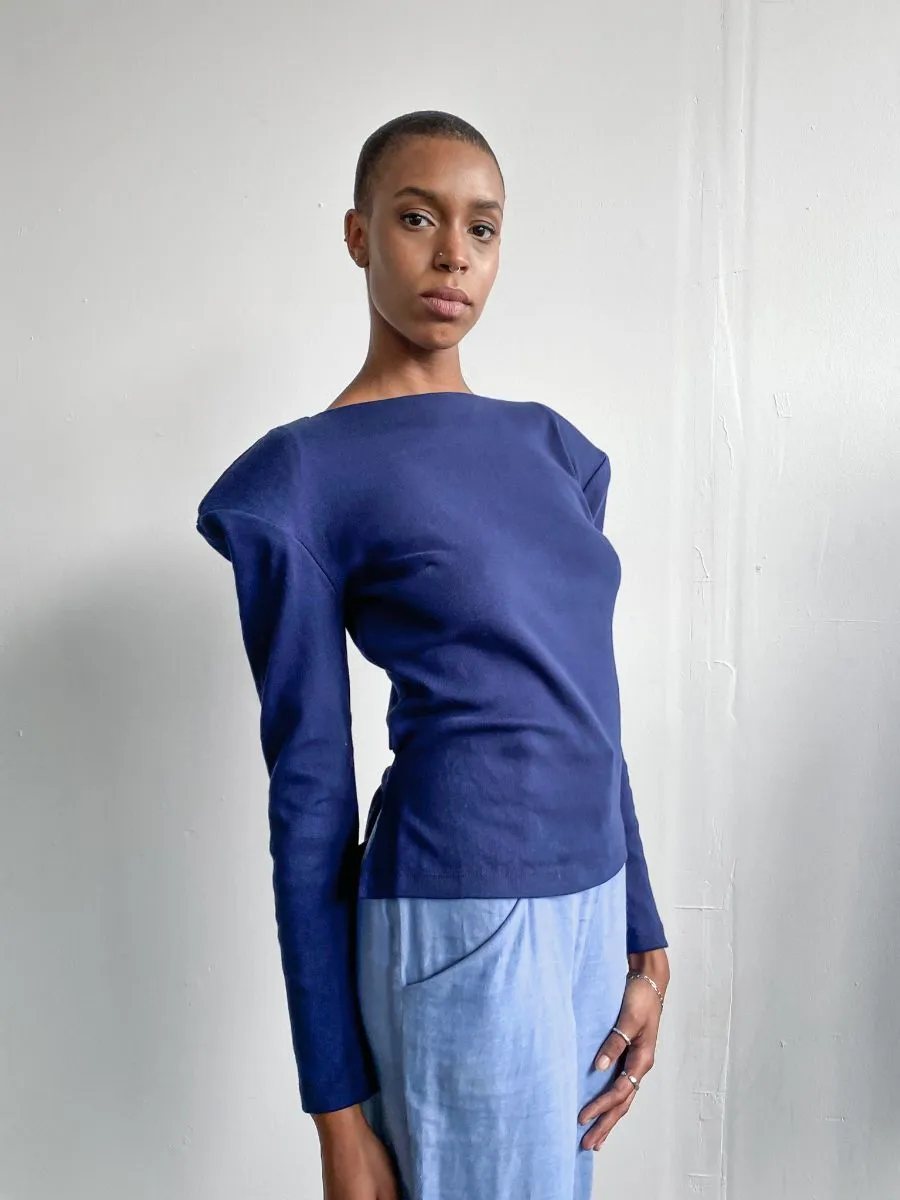 Navy Top With Shoulder Pads - Size 8