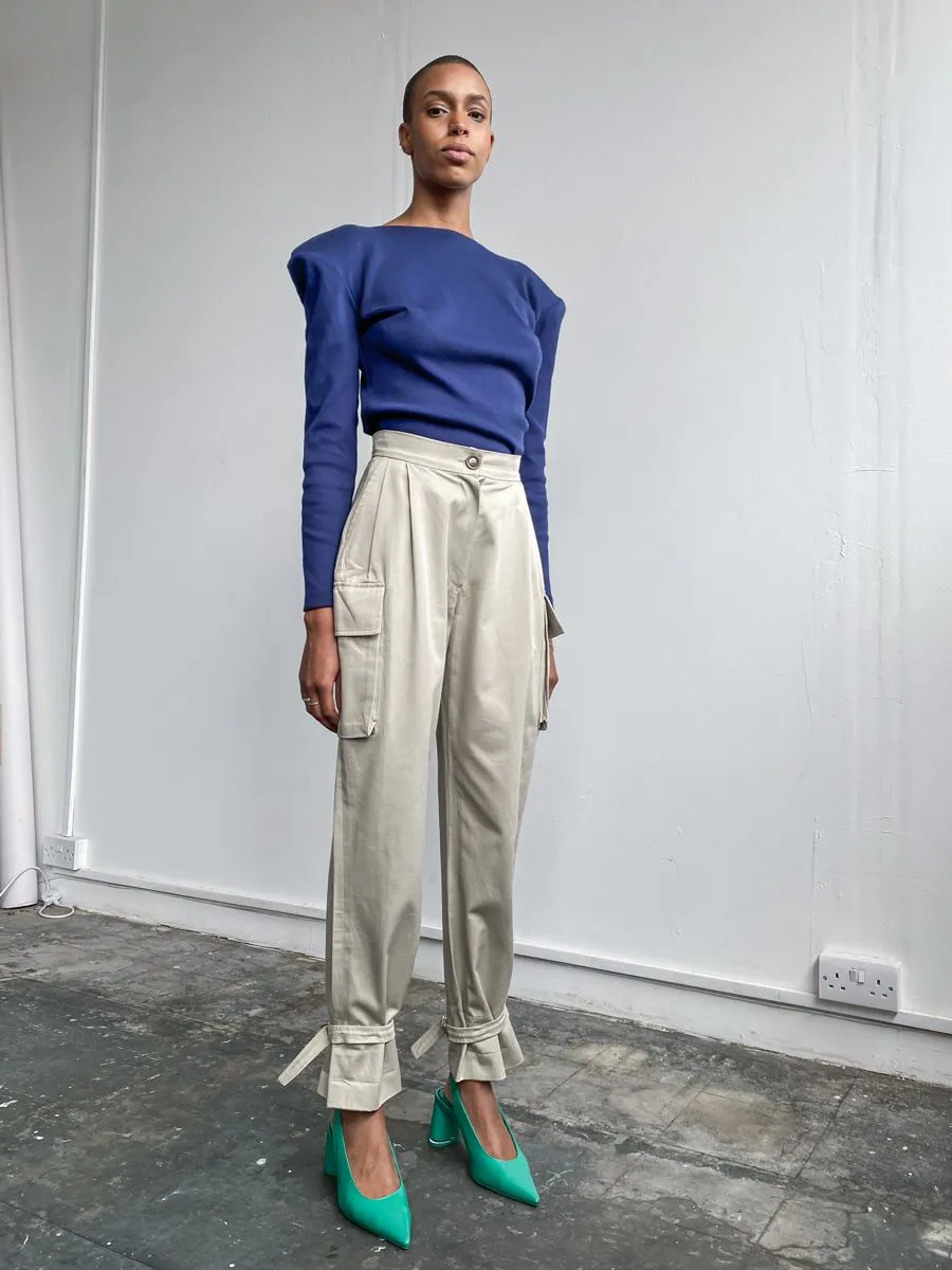 Navy Top With Shoulder Pads - Size 8