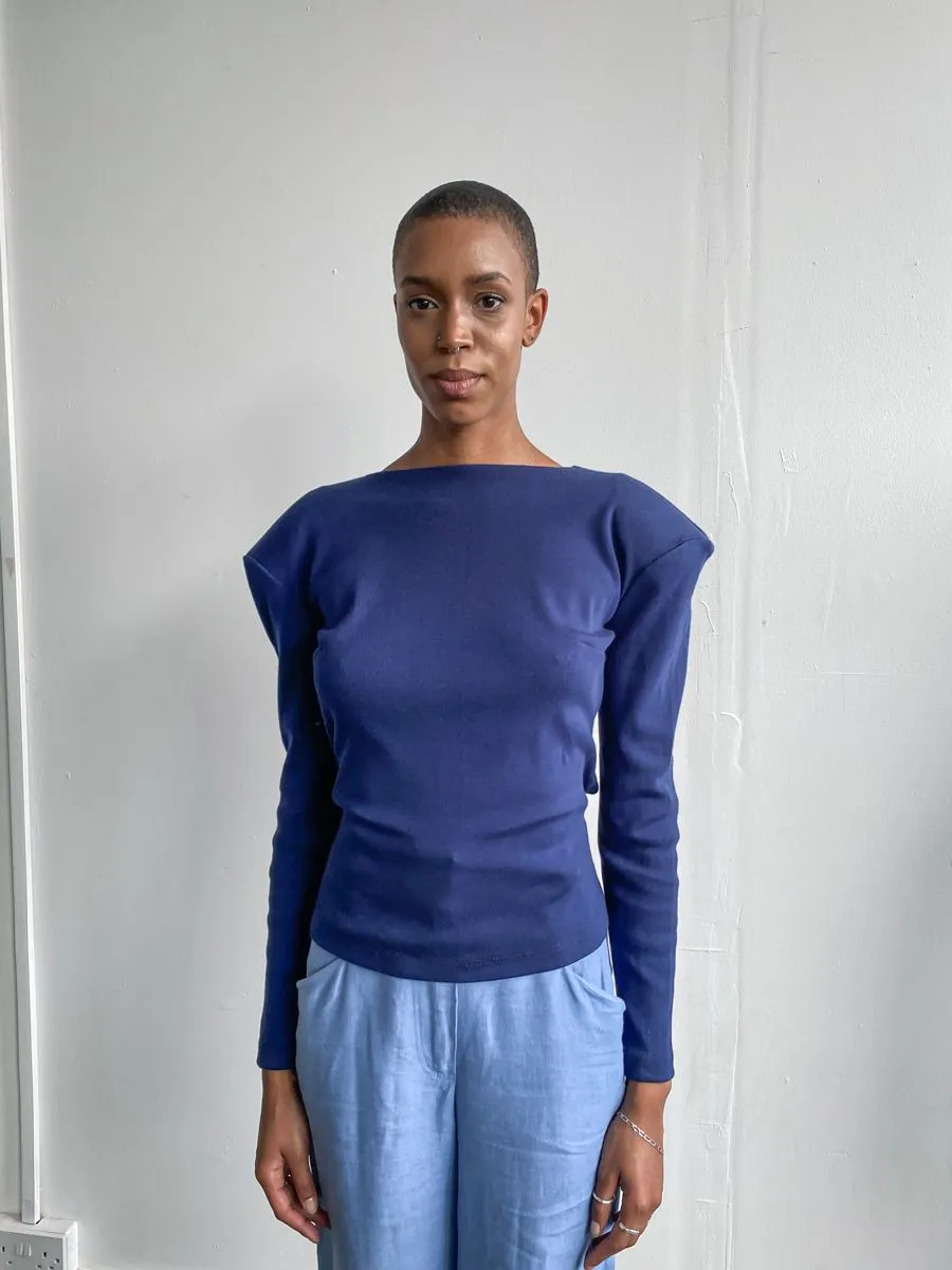 Navy Top With Shoulder Pads - Size 8
