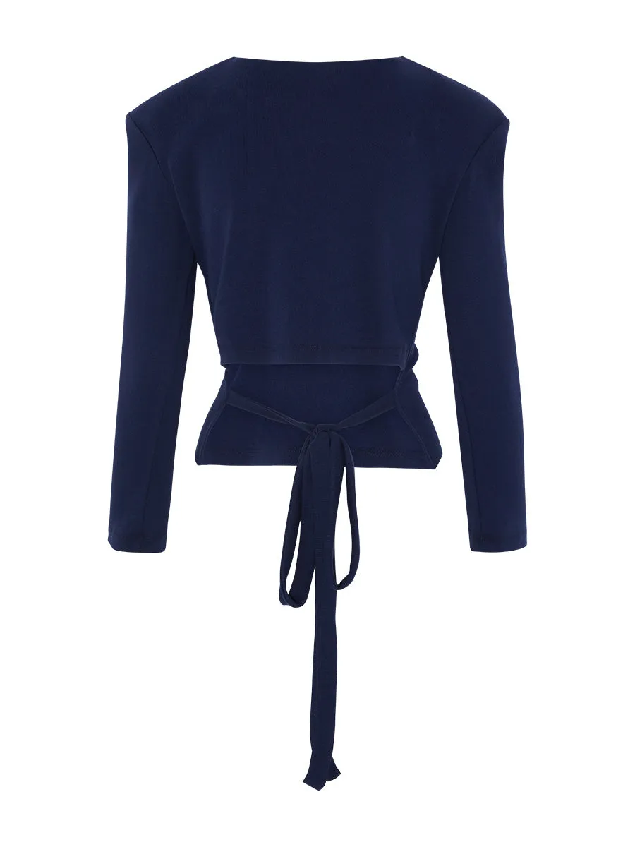 Navy Top With Shoulder Pads - Size 8