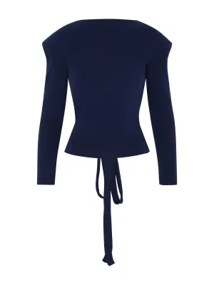 Navy Top With Shoulder Pads - Size 8