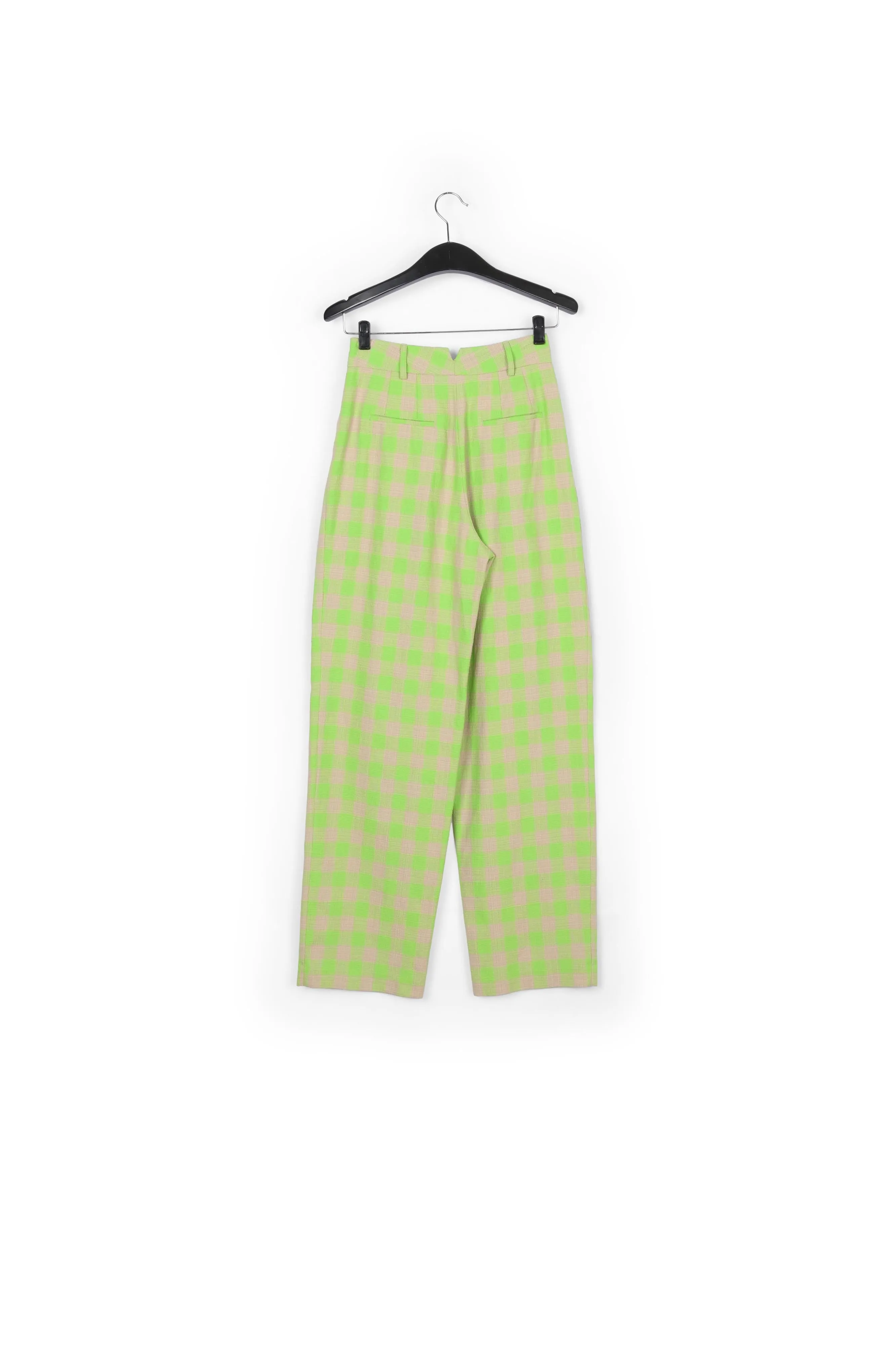 Neon green checkered relaxed-fit pants