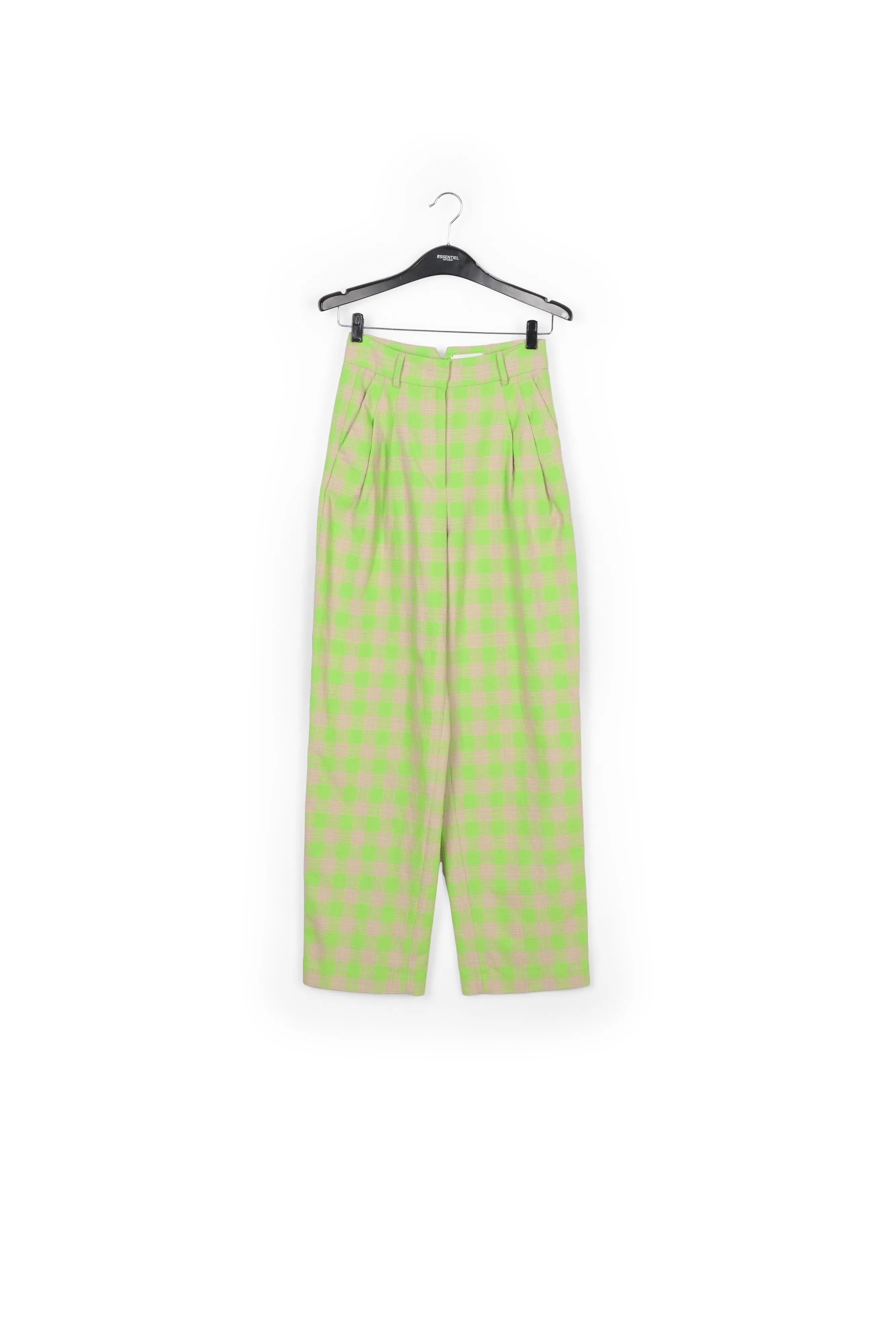 Neon green checkered relaxed-fit pants
